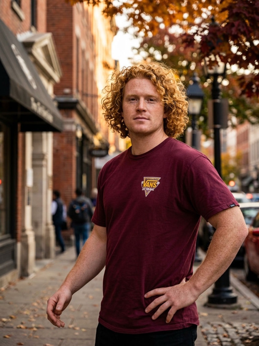 Vans Off The Wall Short Sleeve Tee Maroon Yellow Large